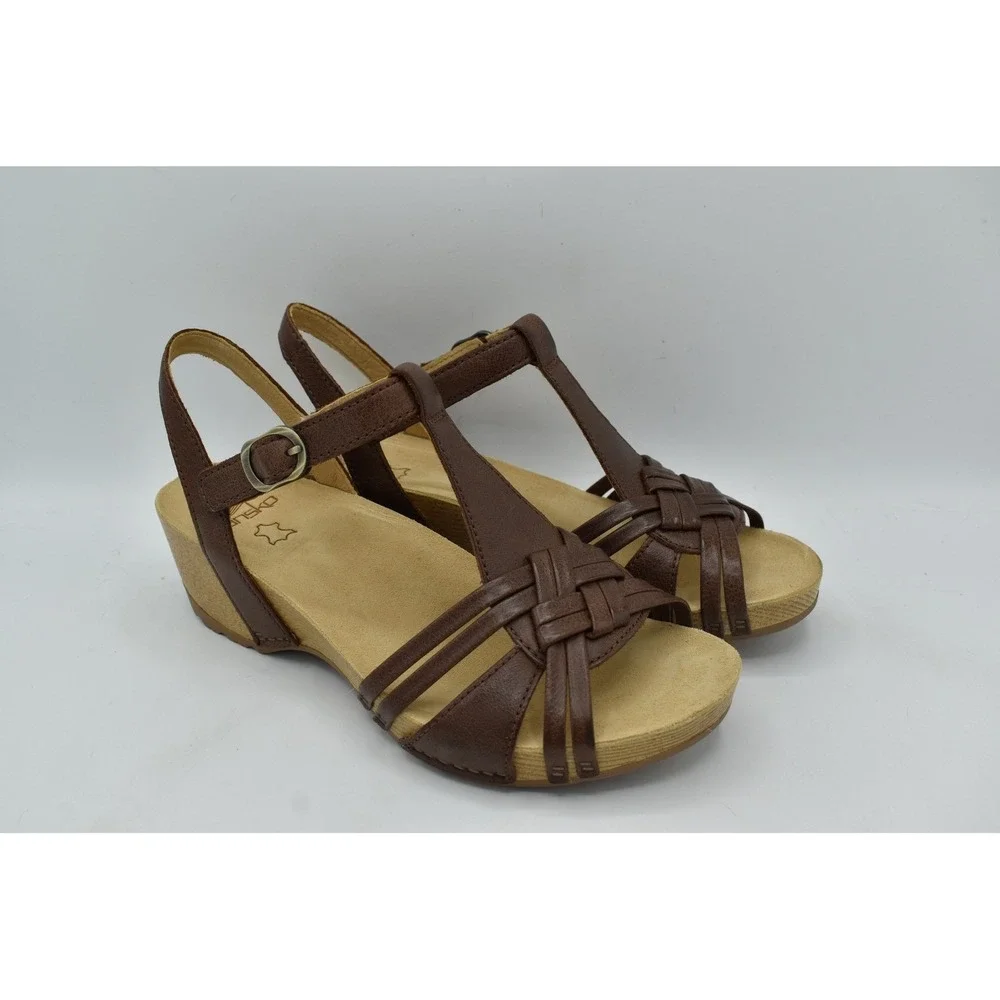 Dansko Women EU 40 Tia Milled Burnished Brown Leather Strappy Sandals Shoes